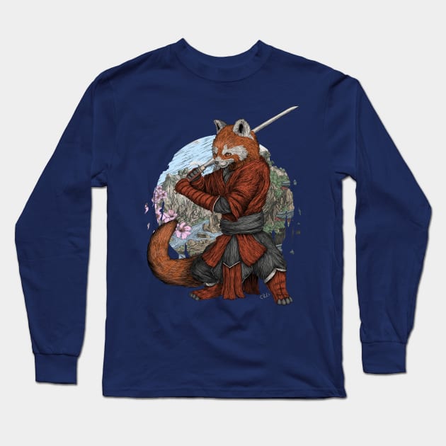 Red Panda Samurai Long Sleeve T-Shirt by Walking in Nature